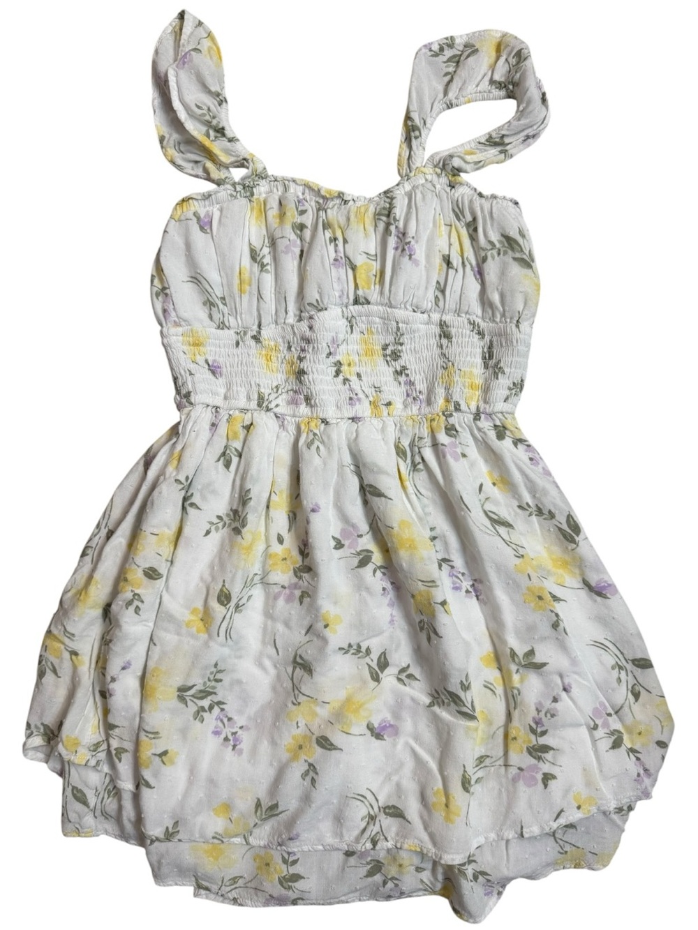 Hollister Floral Smocked Romper Dress Skort White Yellow Medium Cottagecore